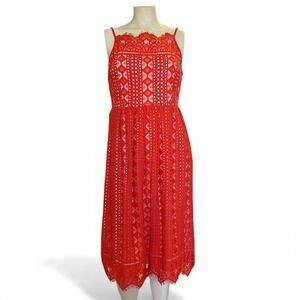 LIZA LUXE Vintage-Inspired Rockabilly Lace Midi Cocktail Dress Size M Coral 50's
